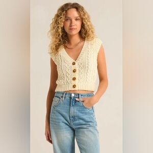 Z Supply Cream V-Neck Cable Knit Sweater Vest